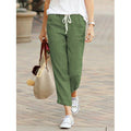 Linen Drawstring Ankle Pants High Waist — Casual Summer - BaeSprout.com