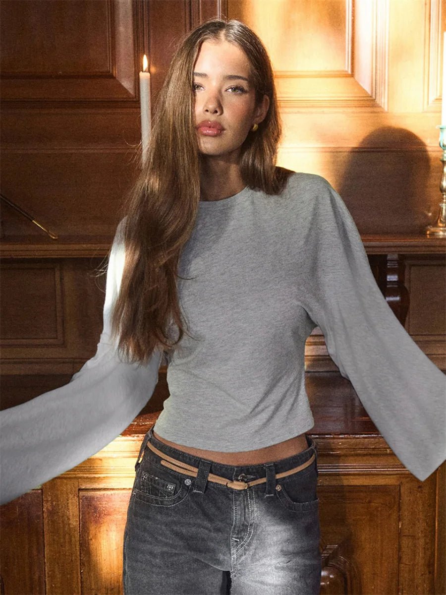 Round Neck Long Sleeve Slim Fit Casual Tee - BaeSprout.com