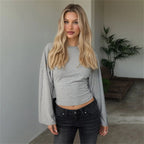 Round Neck Long Sleeve Slim Fit Casual Tee - BaeSprout.com