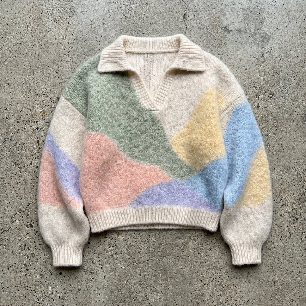 Soft Horizon - Pastel Mohair Collared Sweater - BaeSprout.com