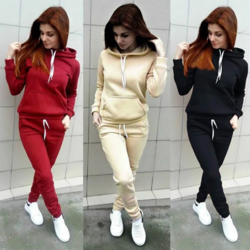 Solid Hoodie Slim Jogger Set Two Piece Pullover — Y2K Sporty Loungewear - BaeSprout.com
