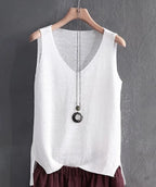 Knit V - Neck Vest Top Sleeveless Side Slit — Cottagecore Indie Layering - BaeSprout.com