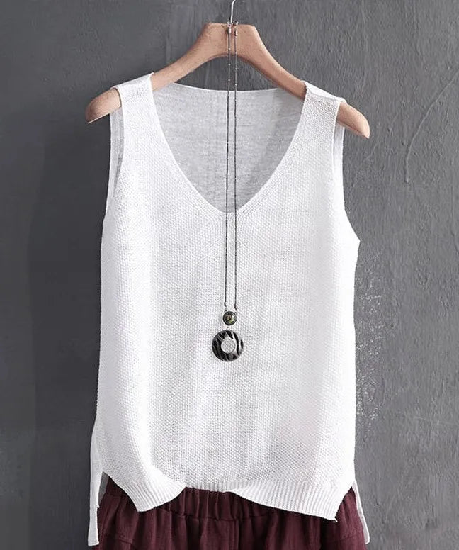 Knit V - Neck Vest Top Sleeveless Side Slit — Cottagecore Indie Layering - BaeSprout.com
