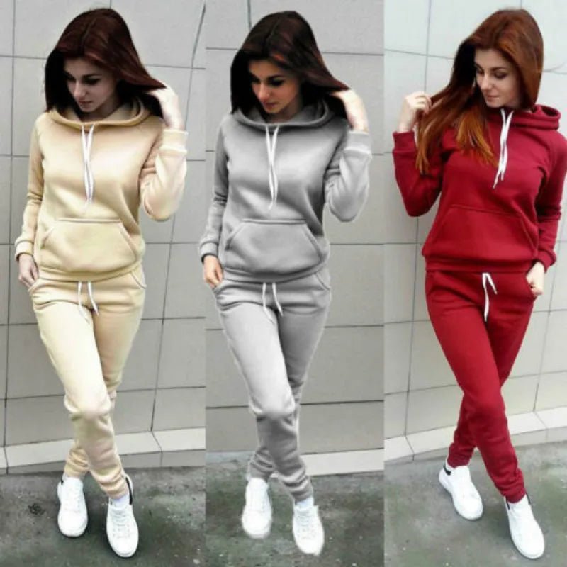 Solid Hoodie Slim Jogger Set Two Piece Pullover — Y2K Sporty Loungewear - BaeSprout.com