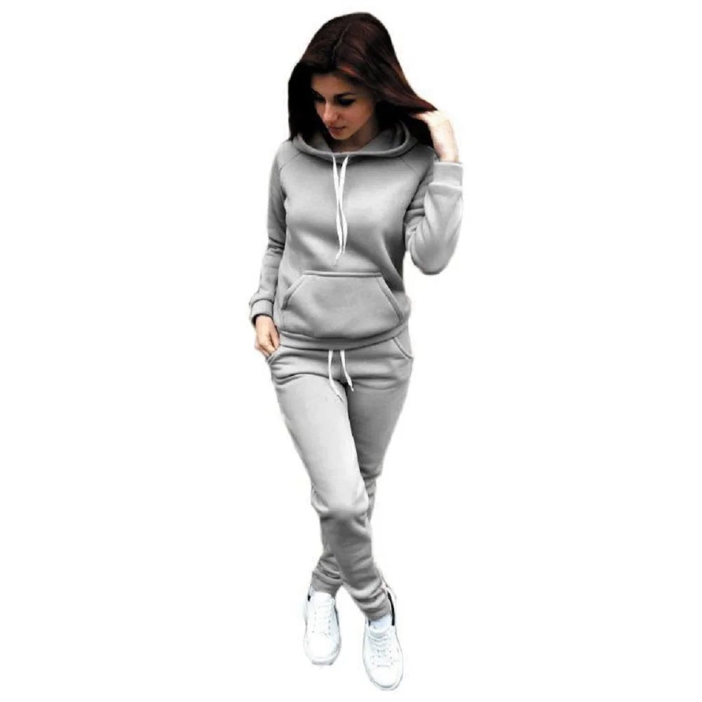 Solid Hoodie Slim Jogger Set Two Piece Pullover — Y2K Sporty Loungewear - BaeSprout.com