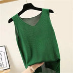 Knit V - Neck Vest Top Sleeveless Side Slit — Cottagecore Indie Layering - BaeSprout.com