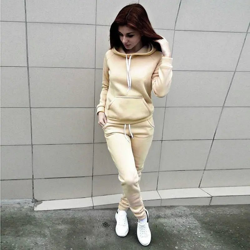 Solid Hoodie Slim Jogger Set Two Piece Pullover — Y2K Sporty Loungewear - BaeSprout.com