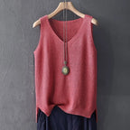 Knit V - Neck Vest Top Sleeveless Side Slit — Cottagecore Indie Layering - BaeSprout.com