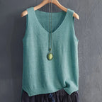 Knit V - Neck Vest Top Sleeveless Side Slit — Cottagecore Indie Layering - BaeSprout.com