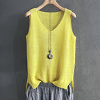 Knit V - Neck Vest Top Sleeveless Side Slit — Cottagecore Indie Layering - BaeSprout.com