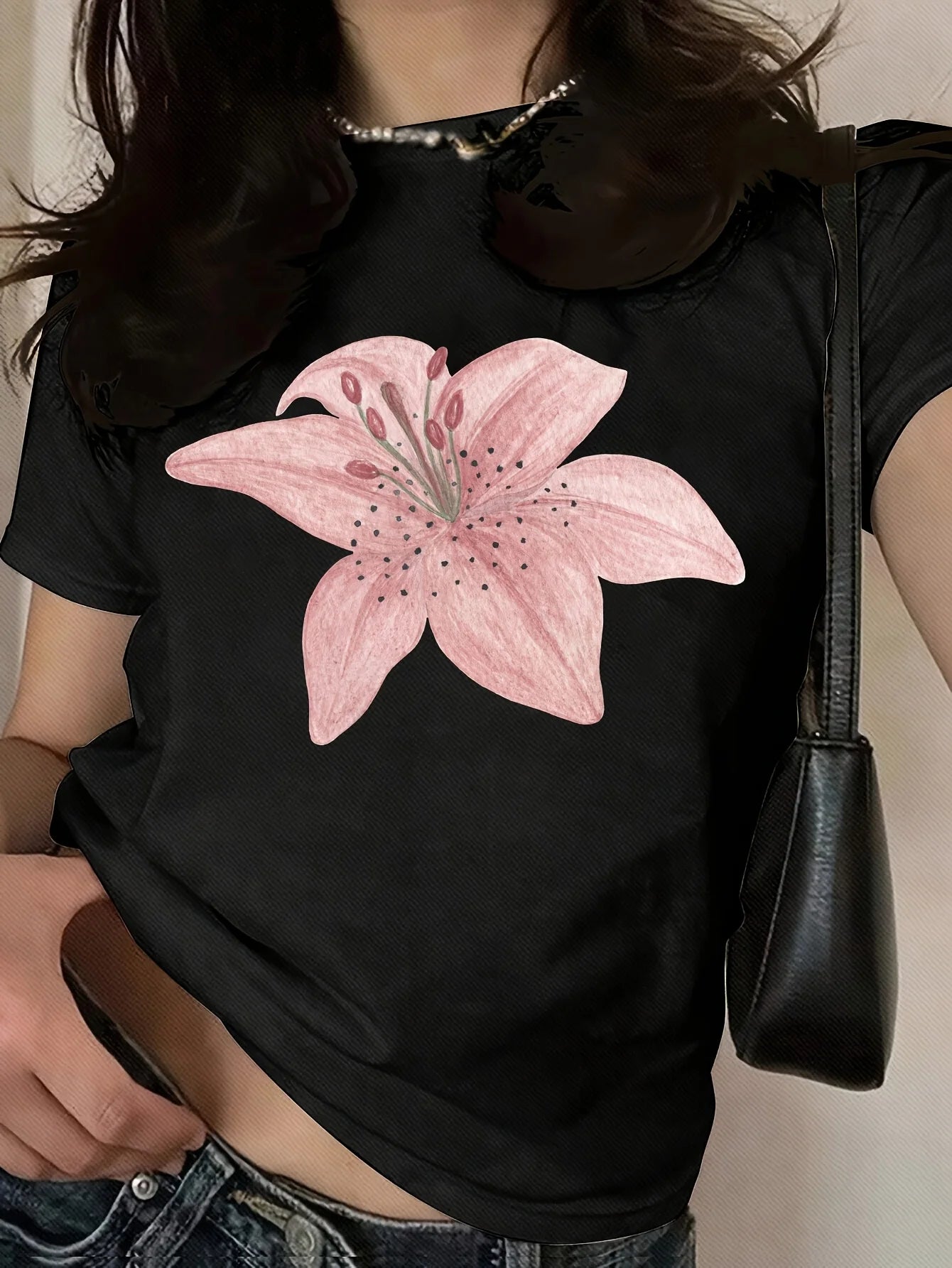 Lily Floral Graphic Crop Tee with Short Sleeves — Cottagecore Y2K - BaeSprout.com