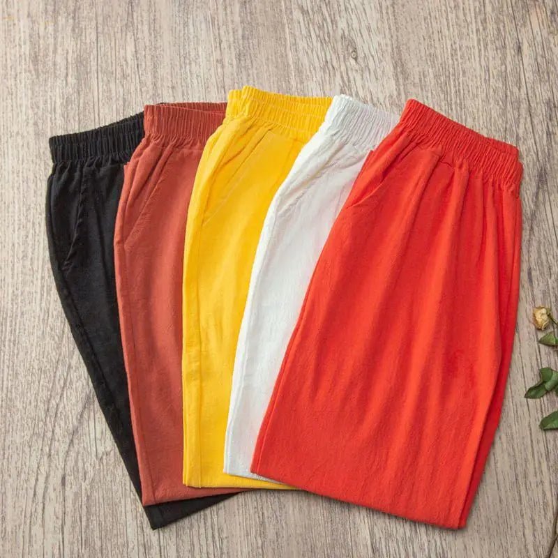 Cotton Linen Harem Pants with Elastic Waist — Boho Casual Summer - BaeSprout.com
