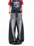 Color Block Patchwork Baggy Wide Leg Jeans - Y2K - BaeSprout.com