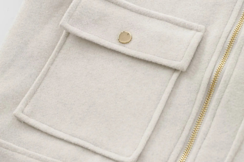 Cropped Zip - Up Jacket Collared Patch Pocket — Quiet Luxury Old Money - BaeSprout.com