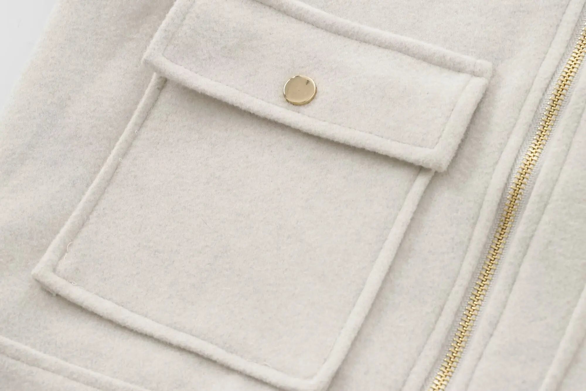 Cropped Zip - Up Jacket Collared Patch Pocket — Quiet Luxury Old Money - BaeSprout.com