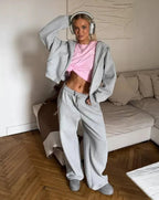 Zip - Up Hoodie Wide Leg Sweatpants Set Two Piece — Y2K Clean Girl Loungewear - BaeSprout.com