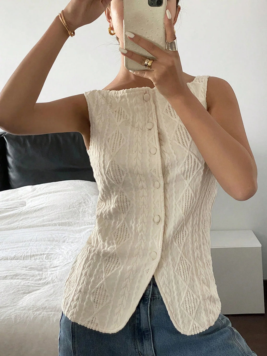 Cable Knit Waistcoat Button Front — Cottagecore Coquette - BaeSprout.com