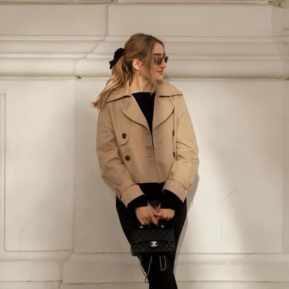 Cropped Trench Coat Double Breasted Lapel — Quiet Luxury Old Money Style - BaeSprout.com