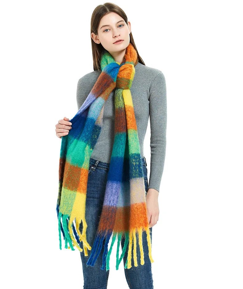 Fuzzy Color Block Tassel Scarf — Y2K Indie Winter Style - BaeSprout.com