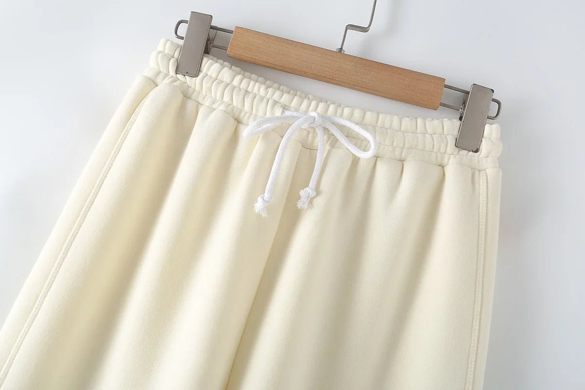 V - Neck Hoodie Wide Leg Pants Set Two Piece Fleece — Quiet Luxury Casual - BaeSprout.com