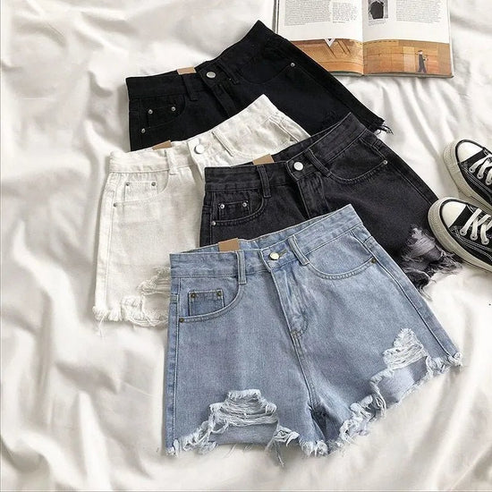 Ripped High Waist Denim Shorts — Y2K Street Style