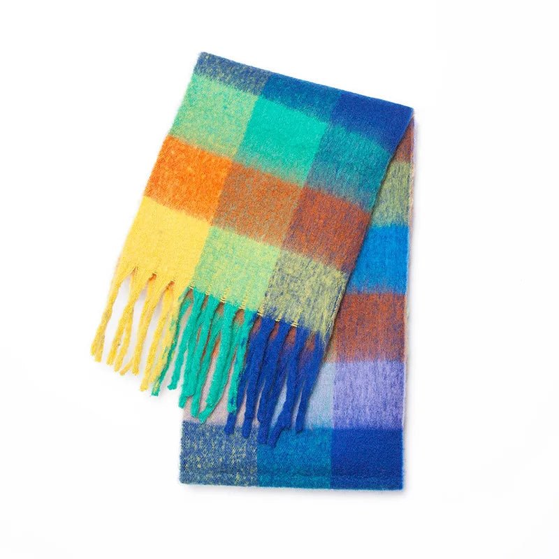 Fuzzy Color Block Tassel Scarf — Y2K Indie Winter Style - BaeSprout.com