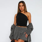 One Shoulder Crop Top Ruched Sleeveless — Y2K Baddie & Going Out - BaeSprout.com