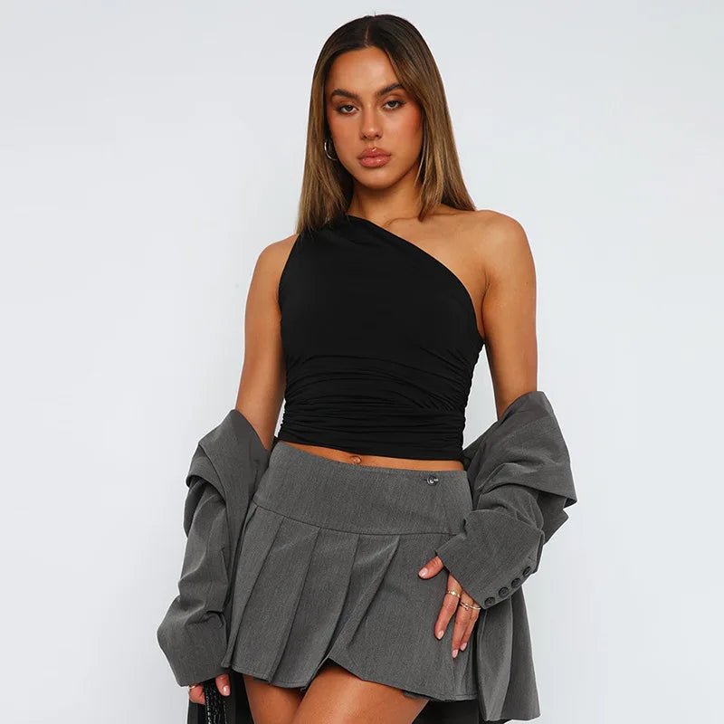 One Shoulder Crop Top Ruched Sleeveless — Y2K Baddie & Going Out - BaeSprout.com