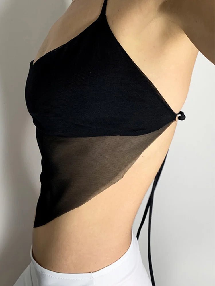 Y2K Transparent Mesh Halter Crop Top - BaeSprout.com