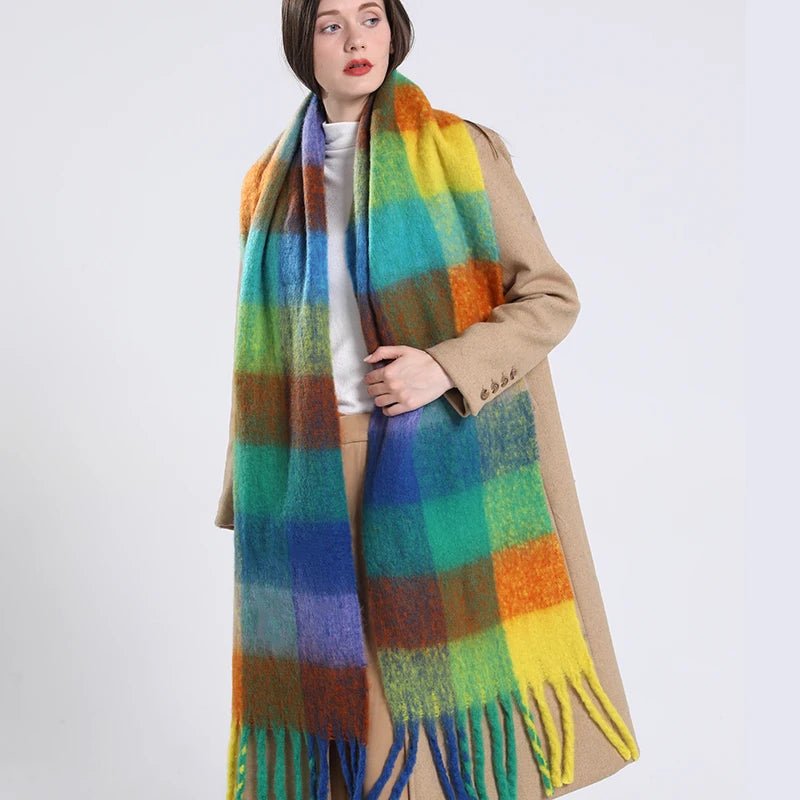 Fuzzy Color Block Tassel Scarf — Y2K Indie Winter Style - BaeSprout.com