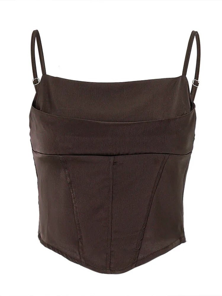 Satin Corset Crop Top Spaghetti Strap Lace - Up — Y2K Baddie Night Out - BaeSprout.com