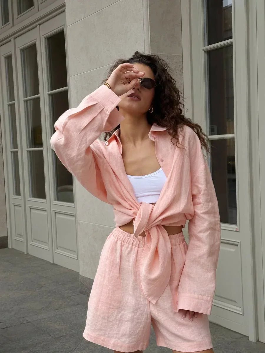 Linen Wide Leg Pants Set Two Piece Oversized Shirt — Clean Girl Beach Chic - BaeSprout.com