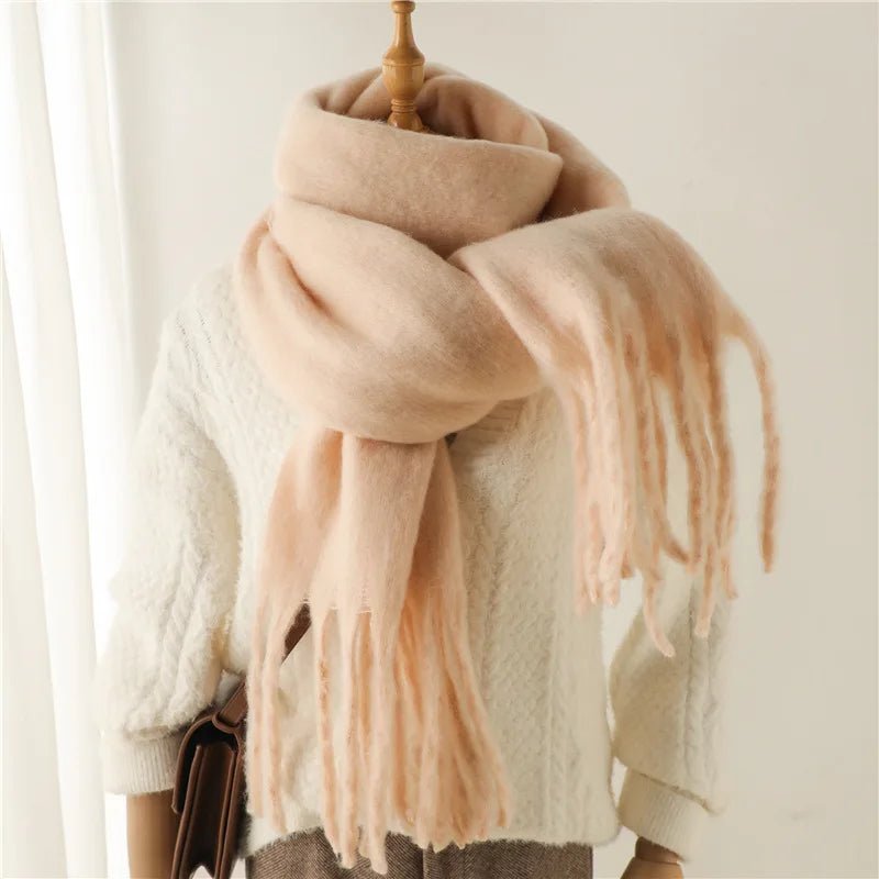 Solid Fuzzy Oversized Scarf Long Tassel Wrap — Quiet Luxury Winter - BaeSprout.com