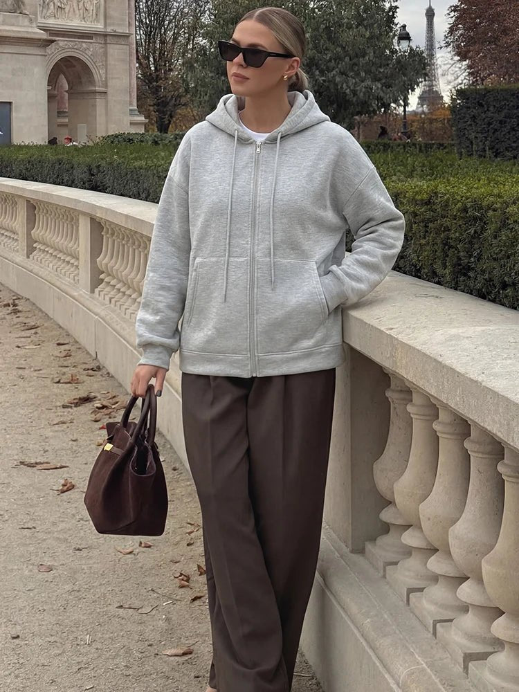 Oversized Zip - Up Hoodie Big Pocket Loose Fit — Clean Girl Y2K Essential - BaeSprout.com