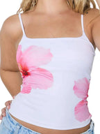 Hibiscus Print Cami Top Spaghetti Strap Slim — Y2K Baddie & Streetwear - BaeSprout.com