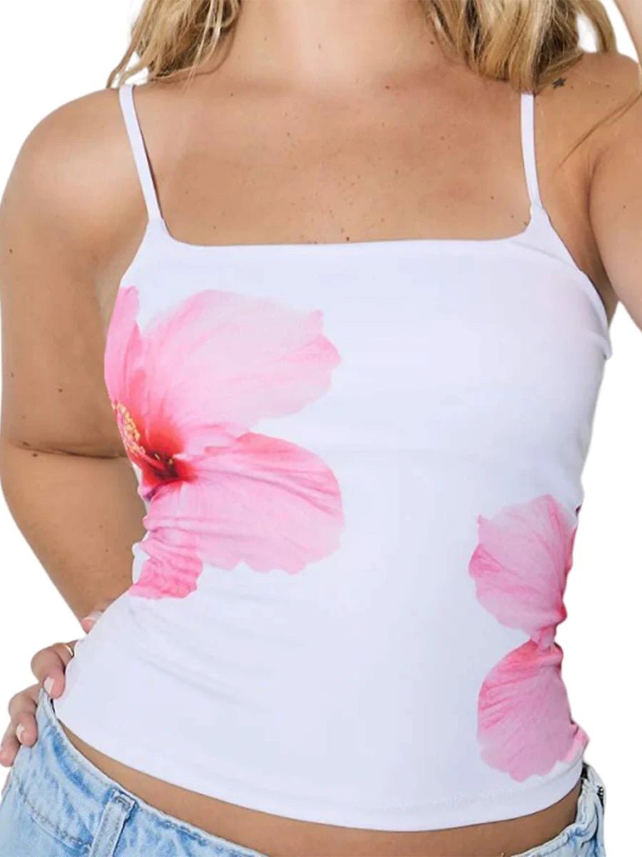 Hibiscus Print Cami Top Spaghetti Strap Slim — Y2K Baddie & Streetwear - BaeSprout.com
