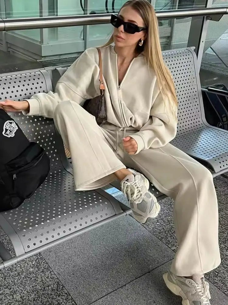 Bomber Jacket Wide Leg Pants Set Two Piece — Quiet Luxury Y2K Streetwear - BaeSprout.com
