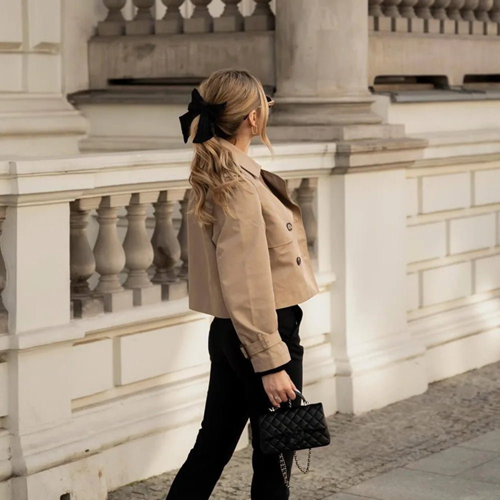 Cropped Trench Coat Double Breasted Lapel — Quiet Luxury Old Money Style - BaeSprout.com