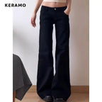 Black Flare High Waist Jeans with Washed Finish — Y2K Grunge - BaeSprout.com