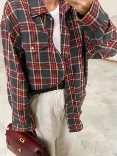 Oversized Plaid Flannel Shirt Button - Down Lapel — Indie Grunge Y2K - BaeSprout.com