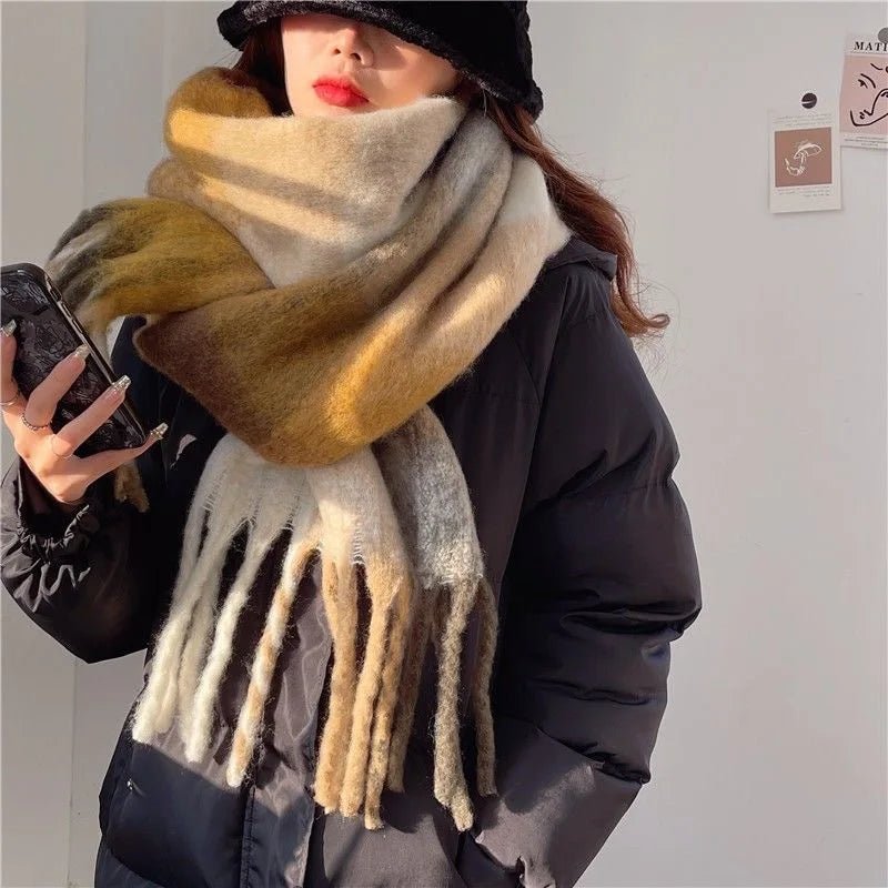 Fuzzy Color Block Tassel Scarf — Y2K Indie Winter Style - BaeSprout.com
