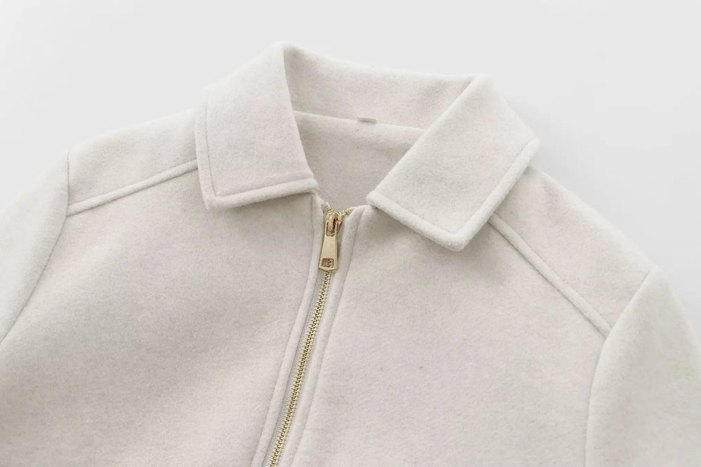 Cropped Zip - Up Jacket Collared Patch Pocket — Quiet Luxury Old Money - BaeSprout.com