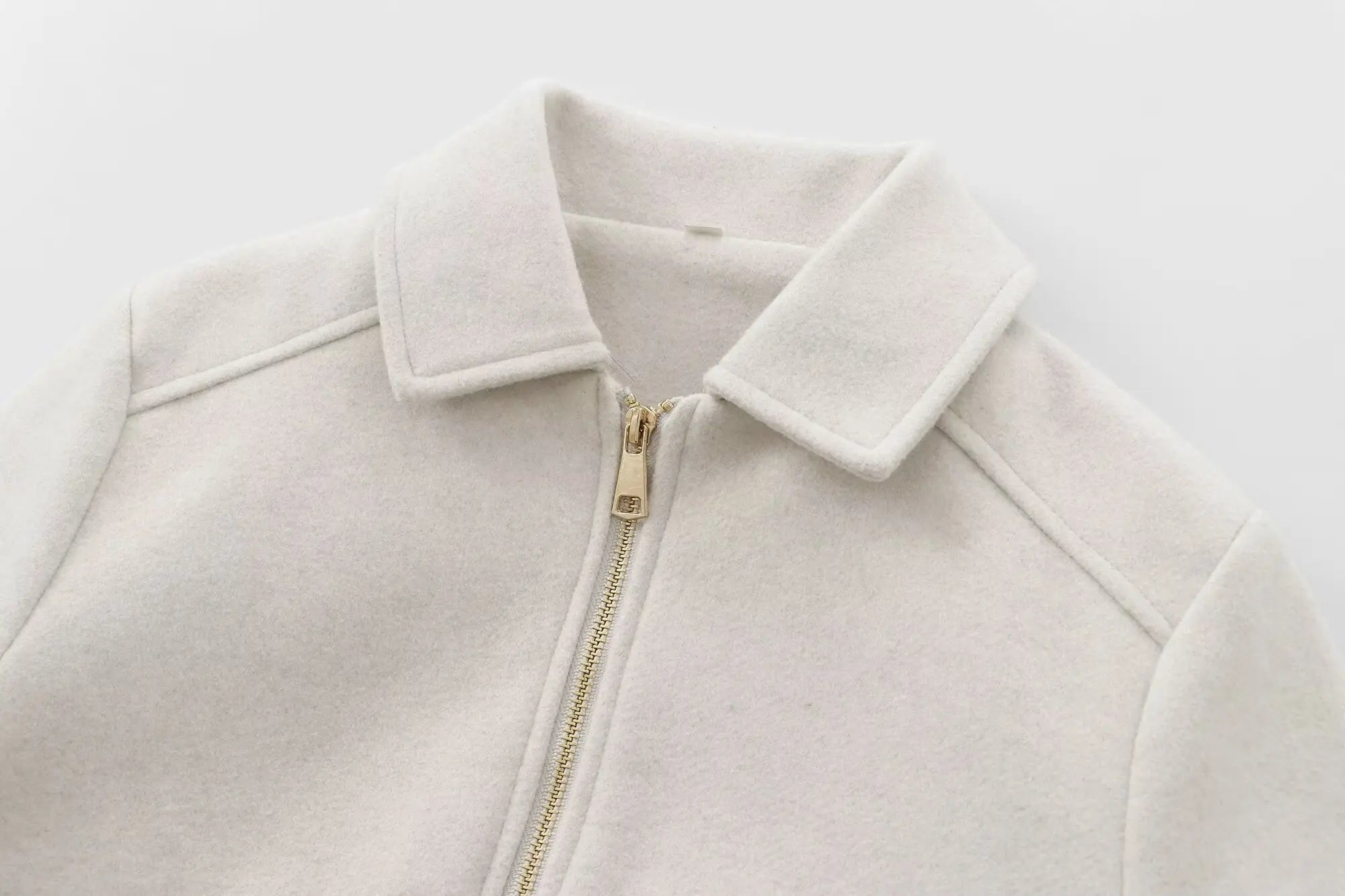 Cropped Zip - Up Jacket Collared Patch Pocket — Quiet Luxury Old Money - BaeSprout.com