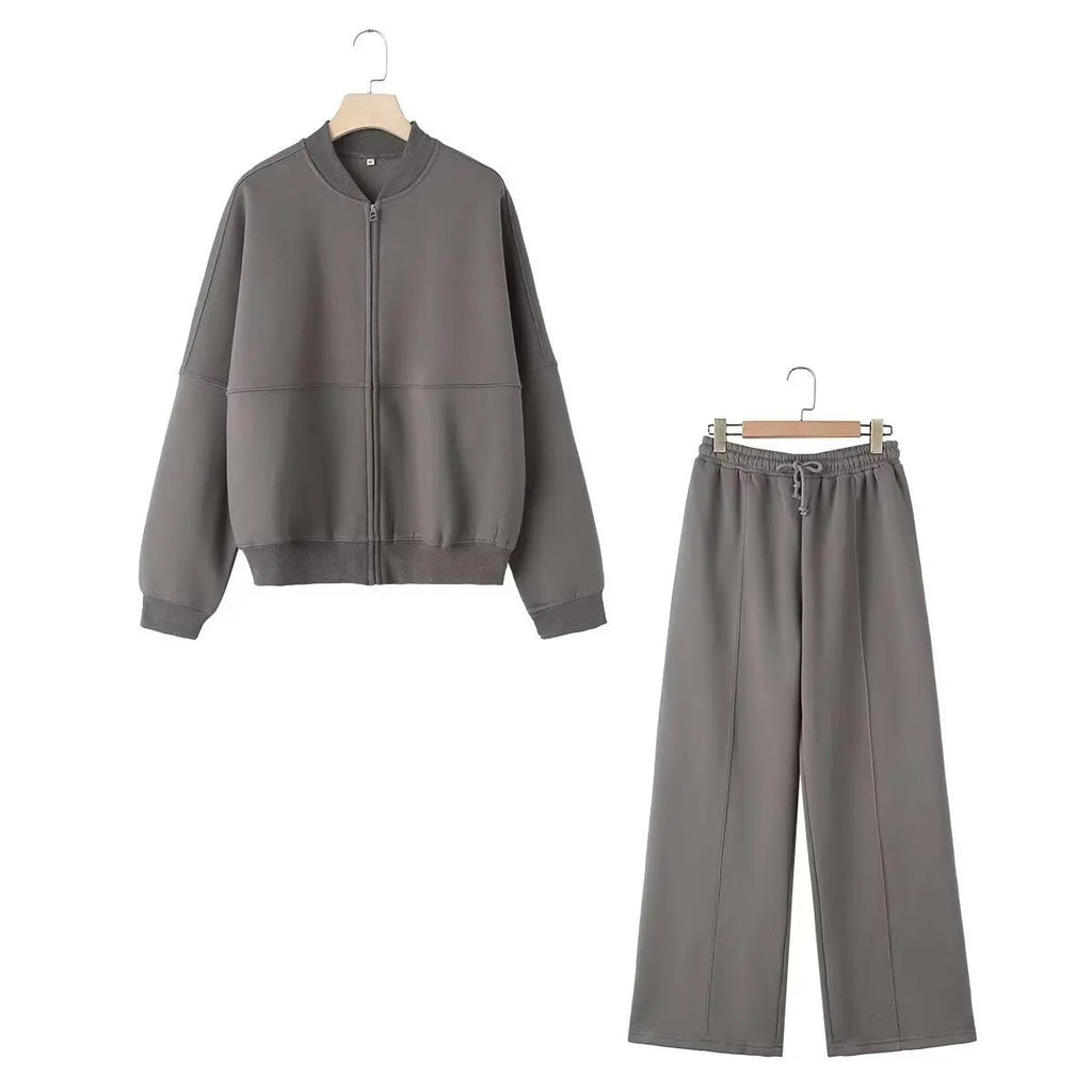 Bomber Jacket Wide Leg Pants Set Two Piece — Quiet Luxury Y2K Streetwear - BaeSprout.com