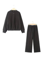 Bomber Jacket Wide Leg Pants Set Two Piece — Quiet Luxury Y2K Streetwear - BaeSprout.com