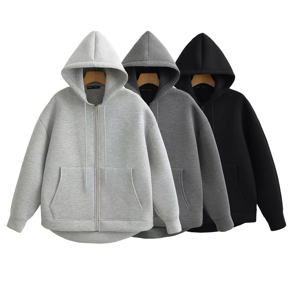 Oversized Zip - Up Hoodie Big Pocket Loose Fit — Clean Girl Y2K Essential - BaeSprout.com