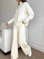 Knit Turtleneck Sweater Wide Leg Pants Set Two Piece — Quiet Luxury - BaeSprout.com
