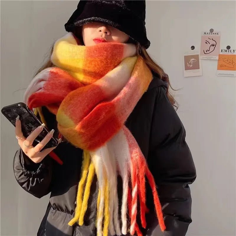 Fuzzy Color Block Tassel Scarf — Y2K Indie Winter Style - BaeSprout.com