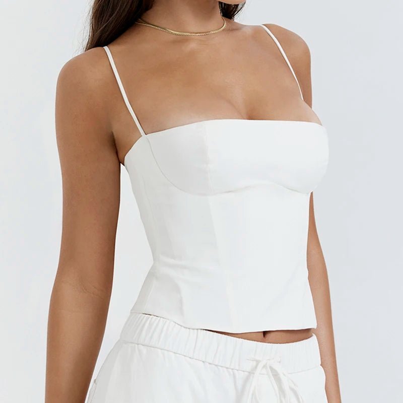 Zip - Up Bustier Crop Top with Spaghetti Straps — Y2K Club - BaeSprout.com