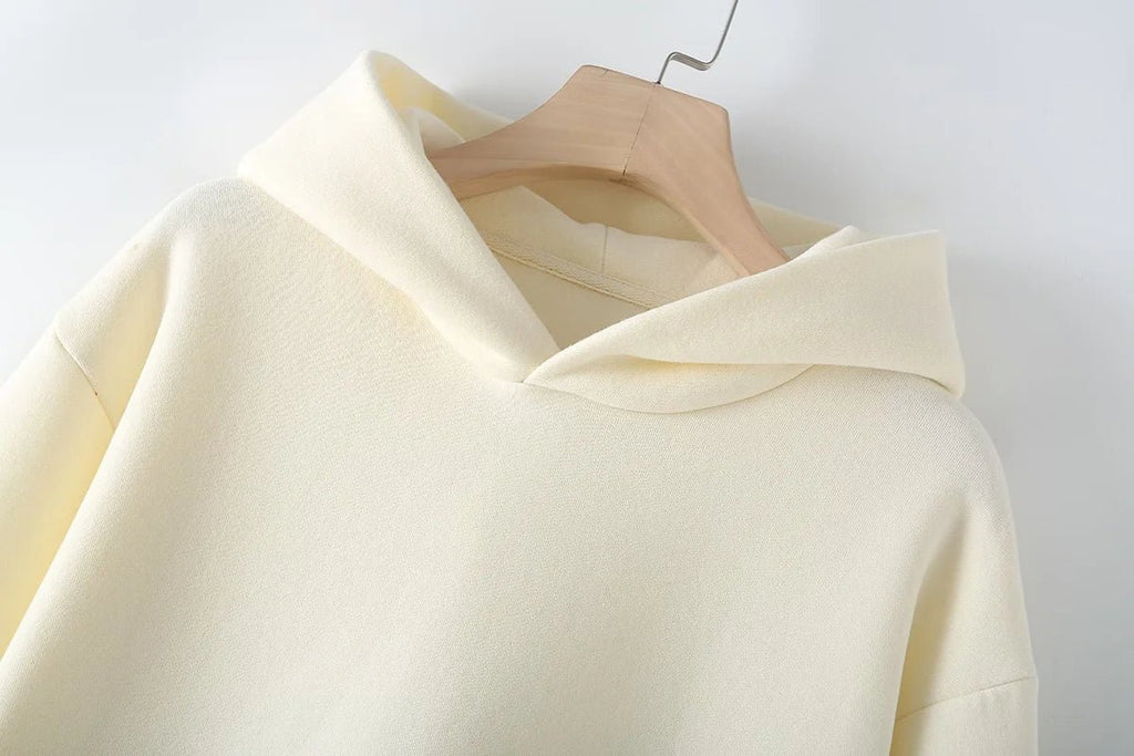 V - Neck Hoodie Wide Leg Pants Set Two Piece Fleece — Quiet Luxury Casual - BaeSprout.com
